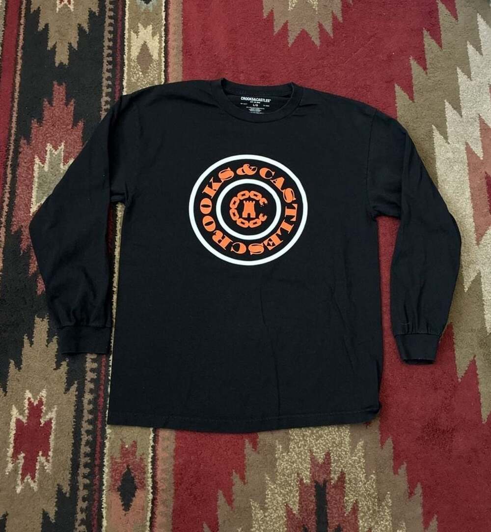 Crooks & Castles Black and Orange Logo Long Sleeve T-Shirt